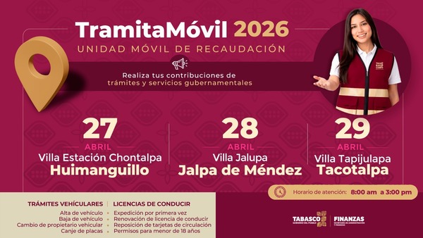 “TramitaMóvil” llegará a tres municipios de Tabasco a finales de abril